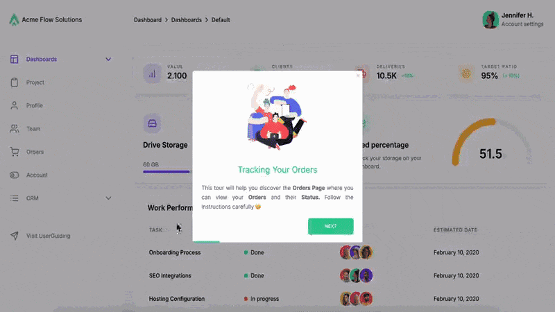 An example product tour created with UserGuiding.