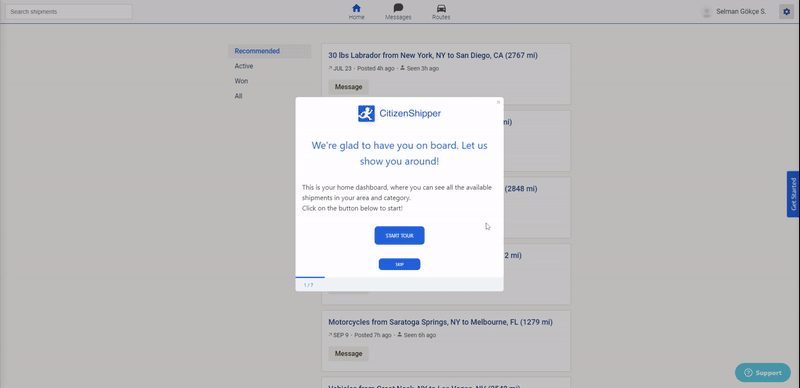 CitizenShipper’s interactive guide that goes over shipment post details.