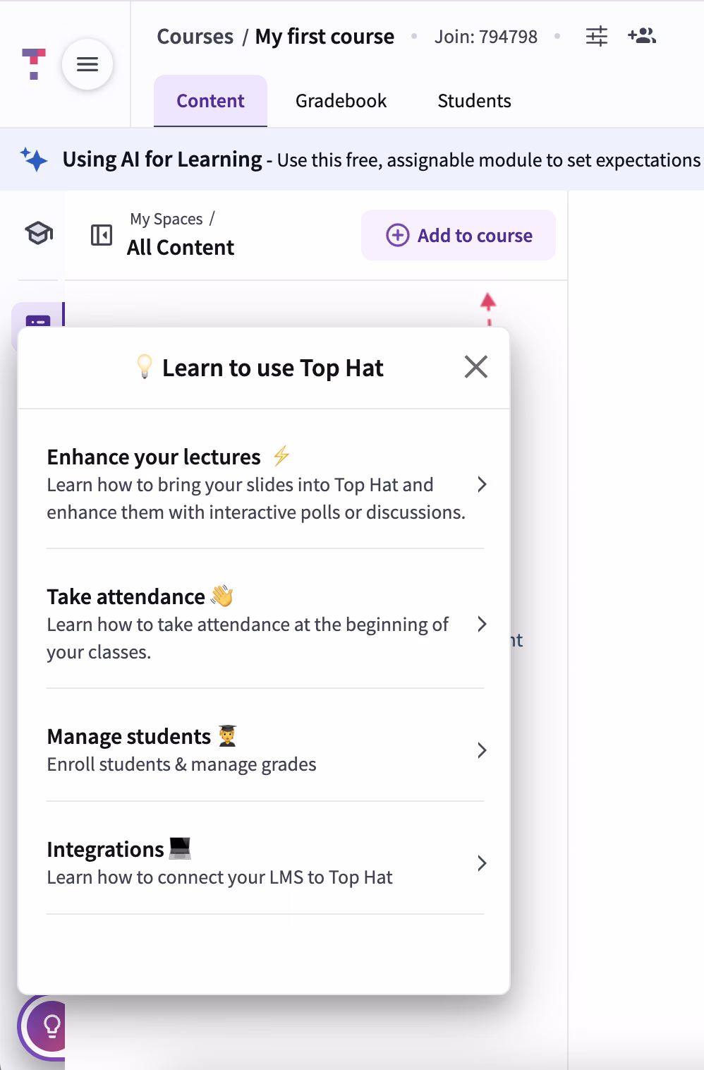 Top Hat’s instructor onboarding checklist.