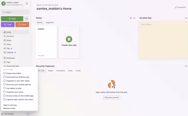 Evernote’s onboarding checklist.