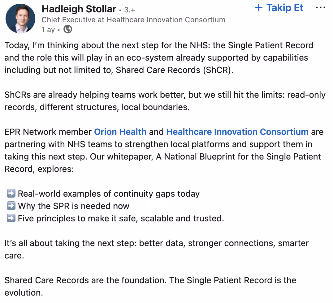 NHS comment from a LinkedIn user.