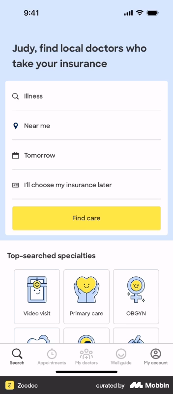 Zocdoc’s patient app and appointment tracking checklist.