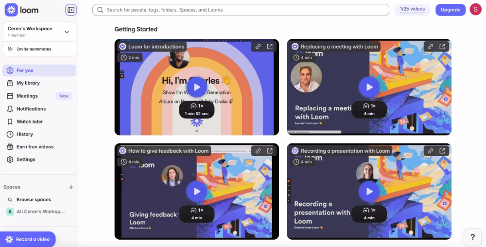 Loom’s 101 video guides.