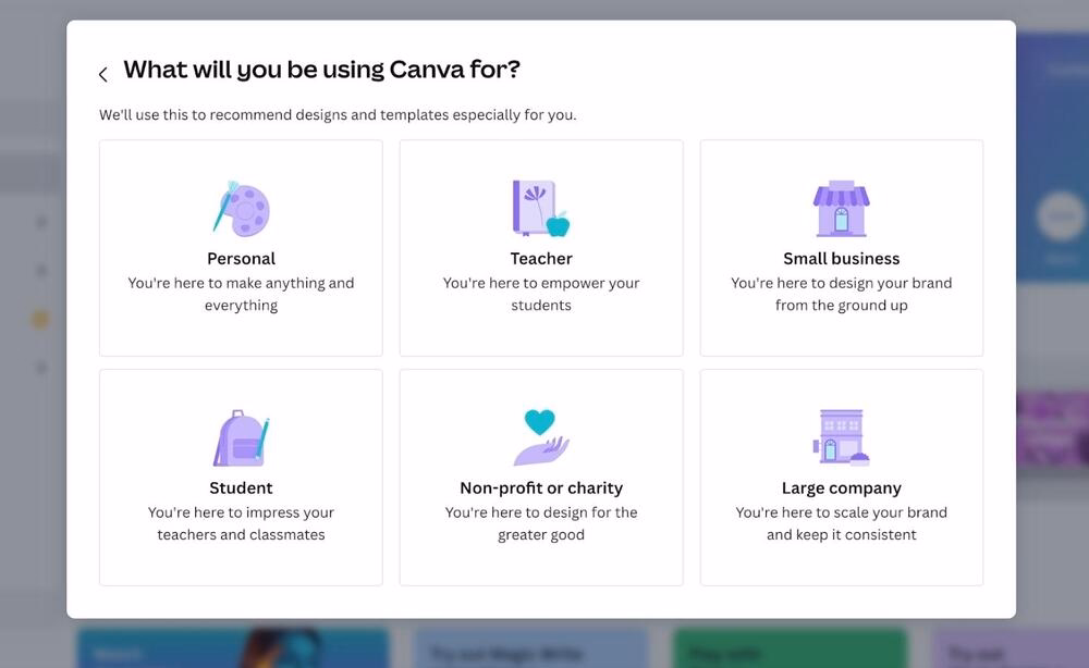 Canva segment users by job title and function.
