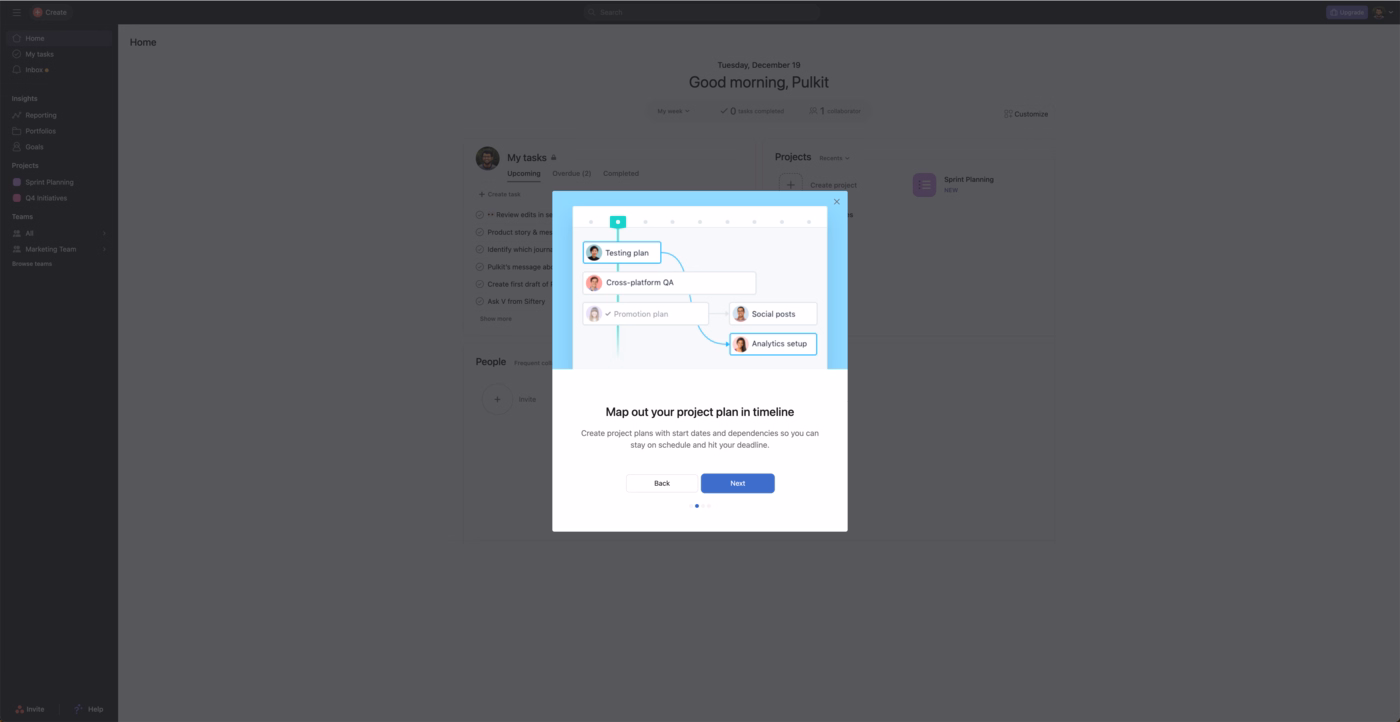 Asana’s onboarding screen.