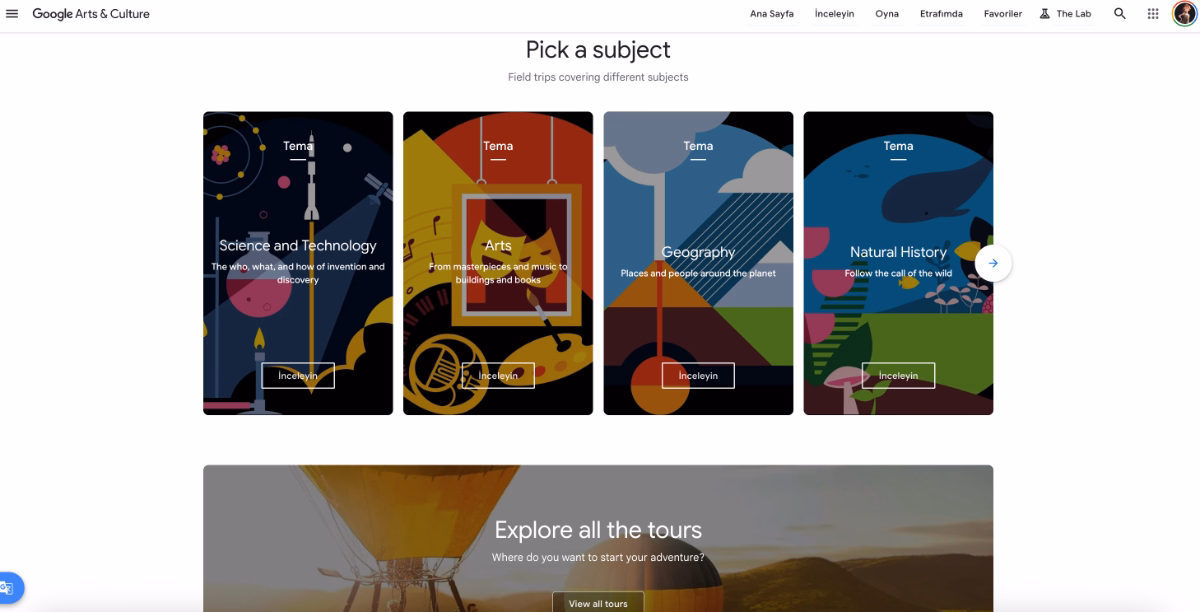 Galeria de tours do Google Arts & Culture