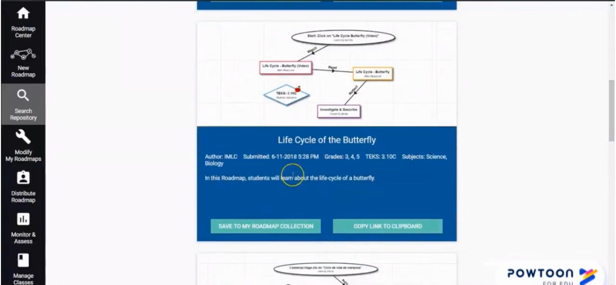 Um roadmap de exemplo do repositório de roadmap