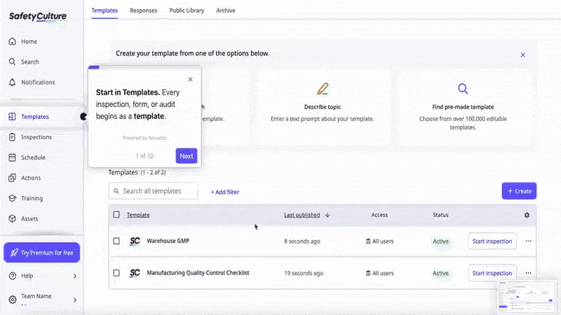 Guia da SafetyCulture que passa por templates de inspeção
