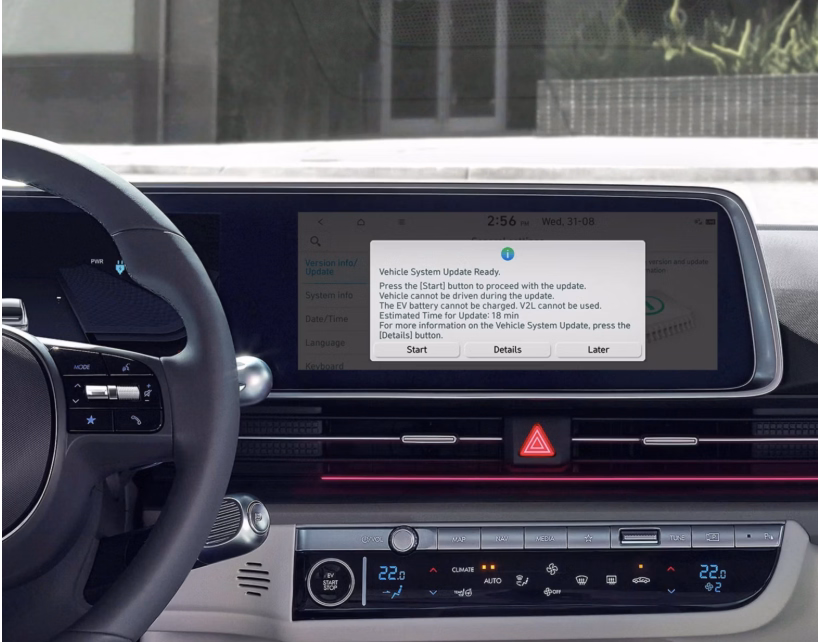 An example OTA software update pop-up notification from Hyundai.