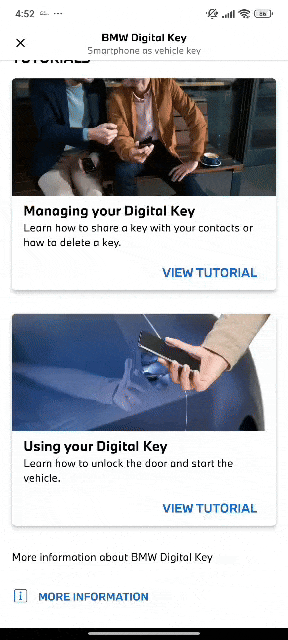 In-app tutorial for BMW’s Digital Key feature.