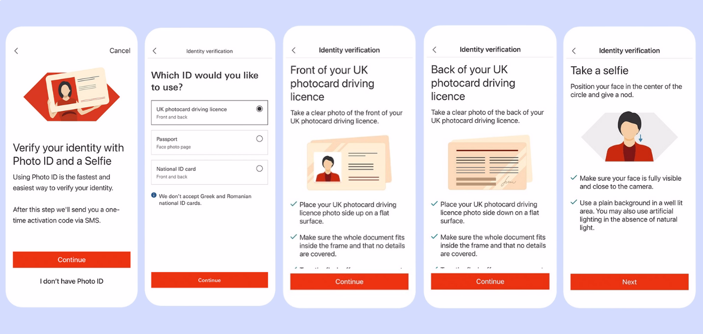 HSBC UK’s digital onboarding steps.
