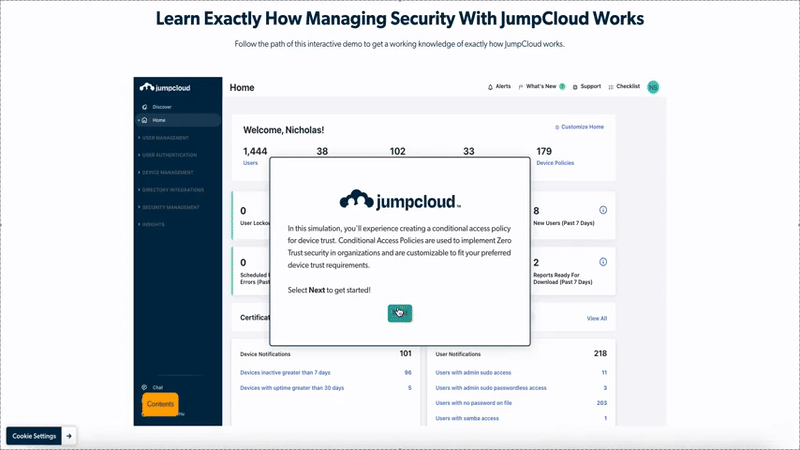 JumpCloud’s self-guided demo.