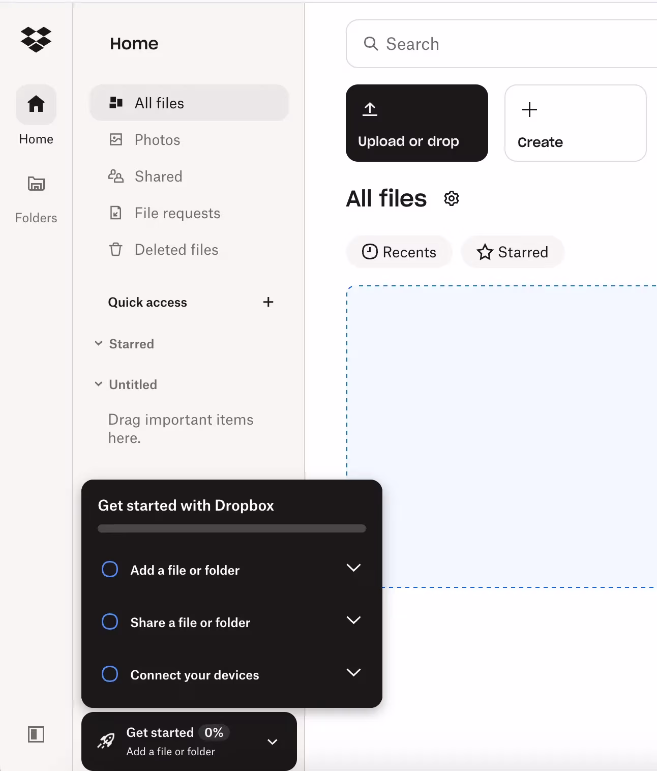 Dropbox’s onboarding checklist for new users.