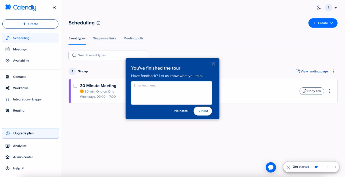 Automatically triggered feedback survey modal after the product tour.
