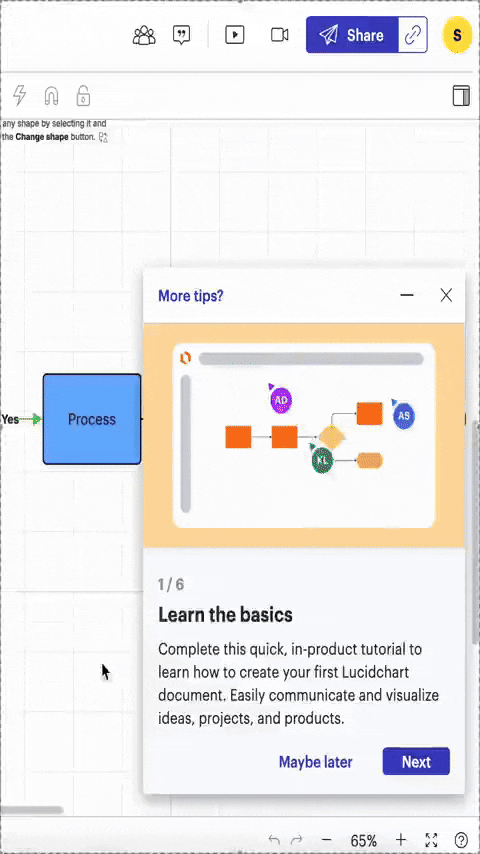 Lucidchart’s slideout tutorial for flowcharts.