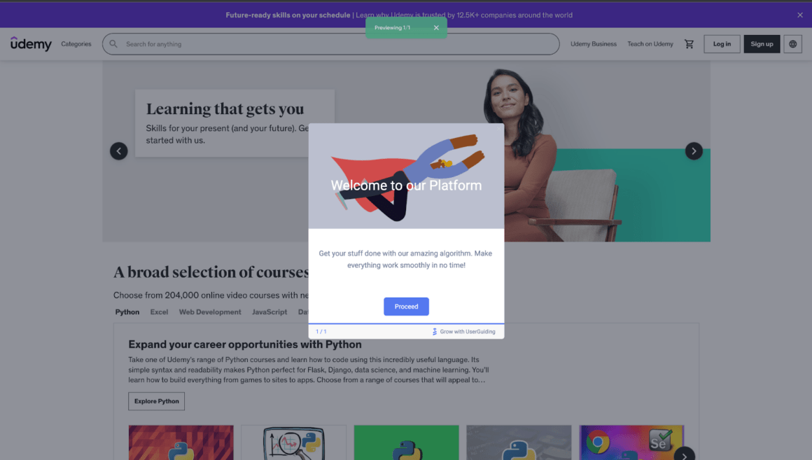 userguiding welcome modal