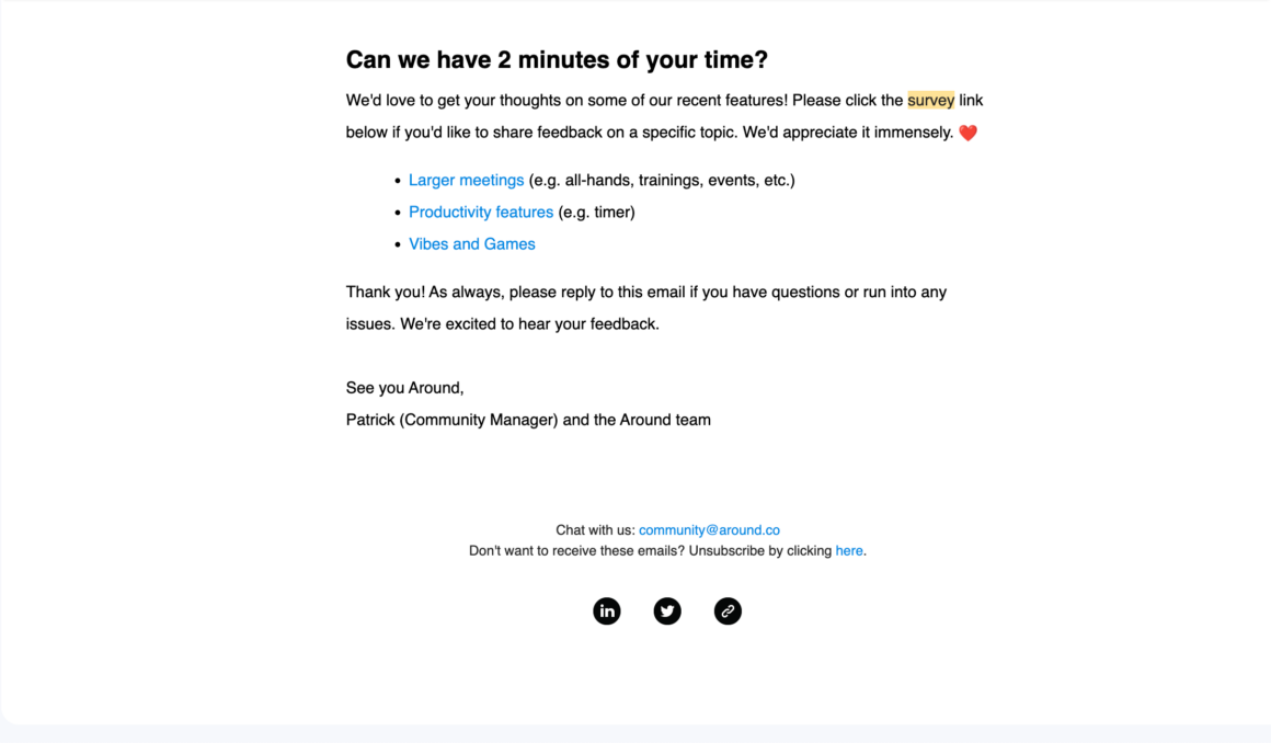 around email survey client onboarding