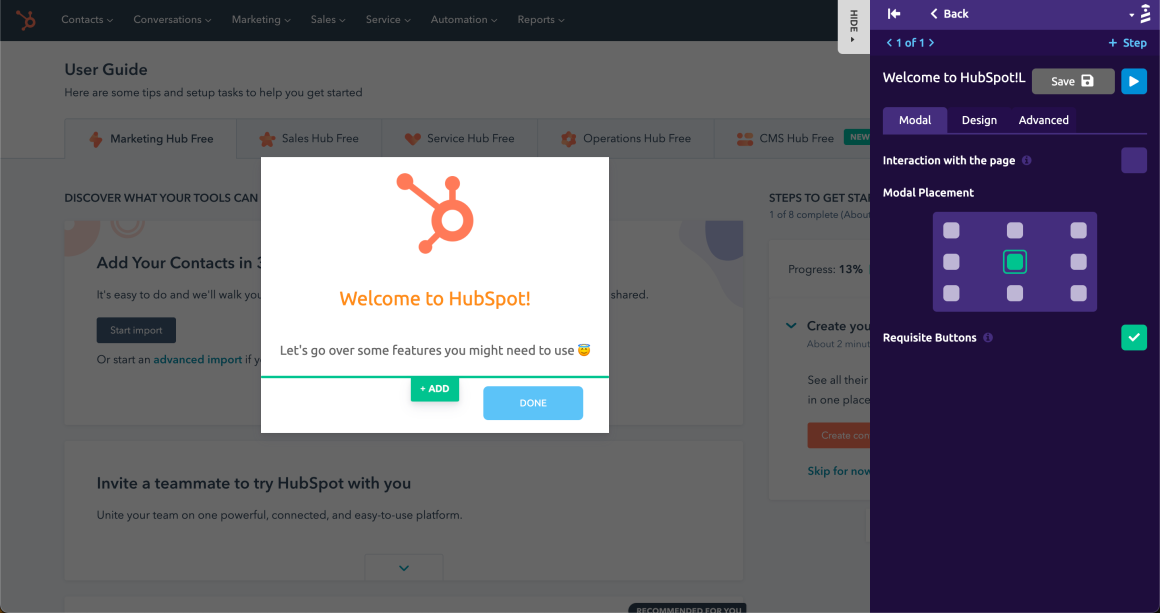 crm onboarding creation userguiding