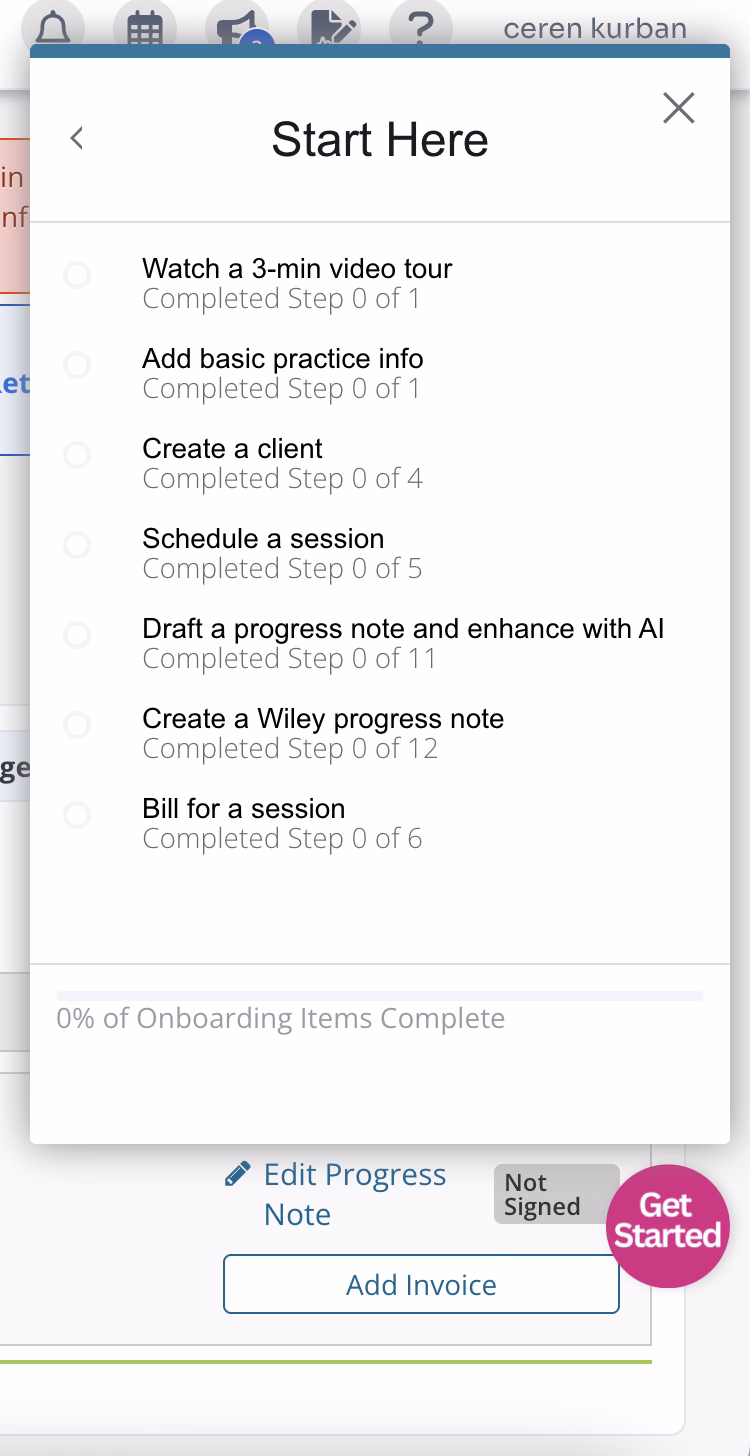 Ensora Health’s onboarding checklist.