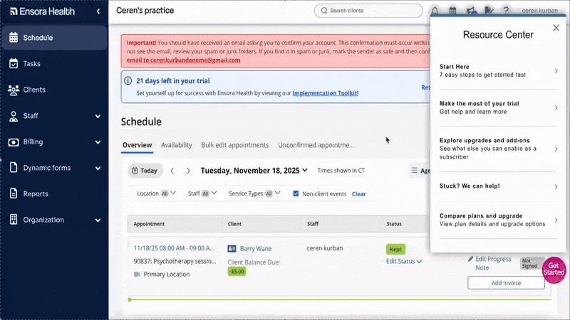 Ensora Health’s upgrade and add-on promotion with popup modals.