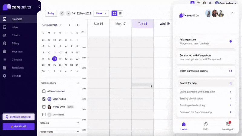 An example tutorial from Carepatron’s in-app resource center