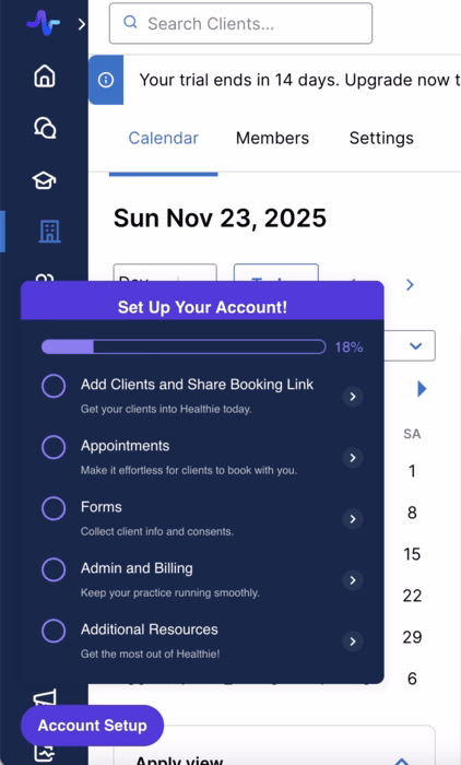 Healthie’s onboarding checklist.