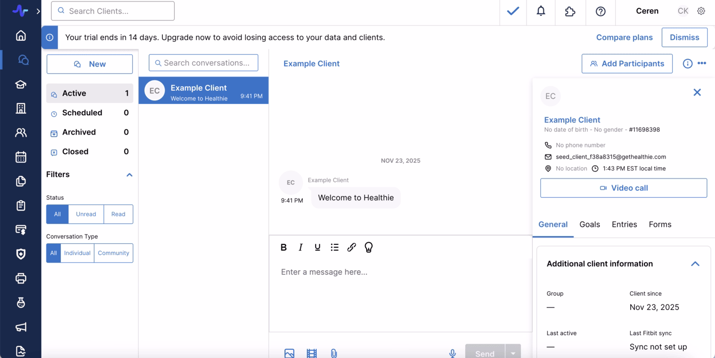 A sample patient page.