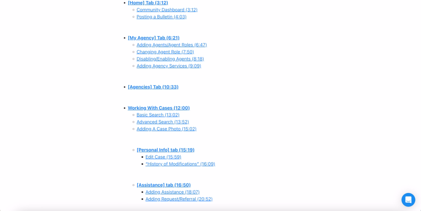 Time stamps of feature walkthroughs in the video.