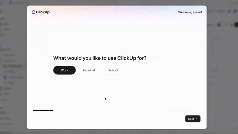 ClickUp’s onboarding survey.