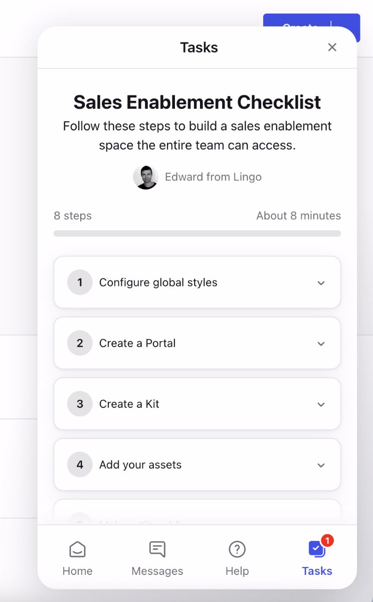 Lingo’s personalized onboarding checklist.