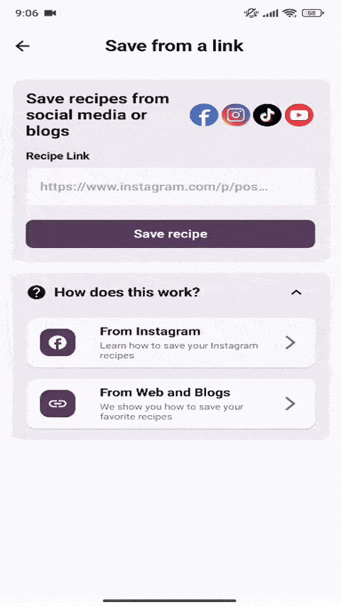 An example walkthrough from Bites that shows how to save recipes from a blog/website.