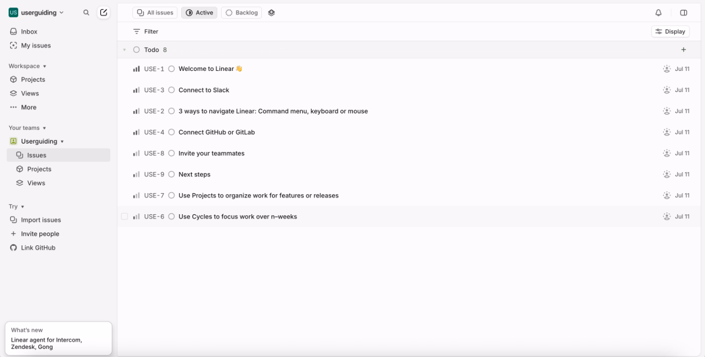 Linear’s step-by-step onboarding checklist.