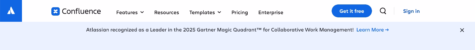 Confluence’s banner with Atlassian news.