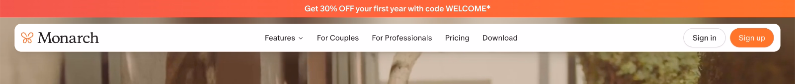 Monarch’s discount code banner.