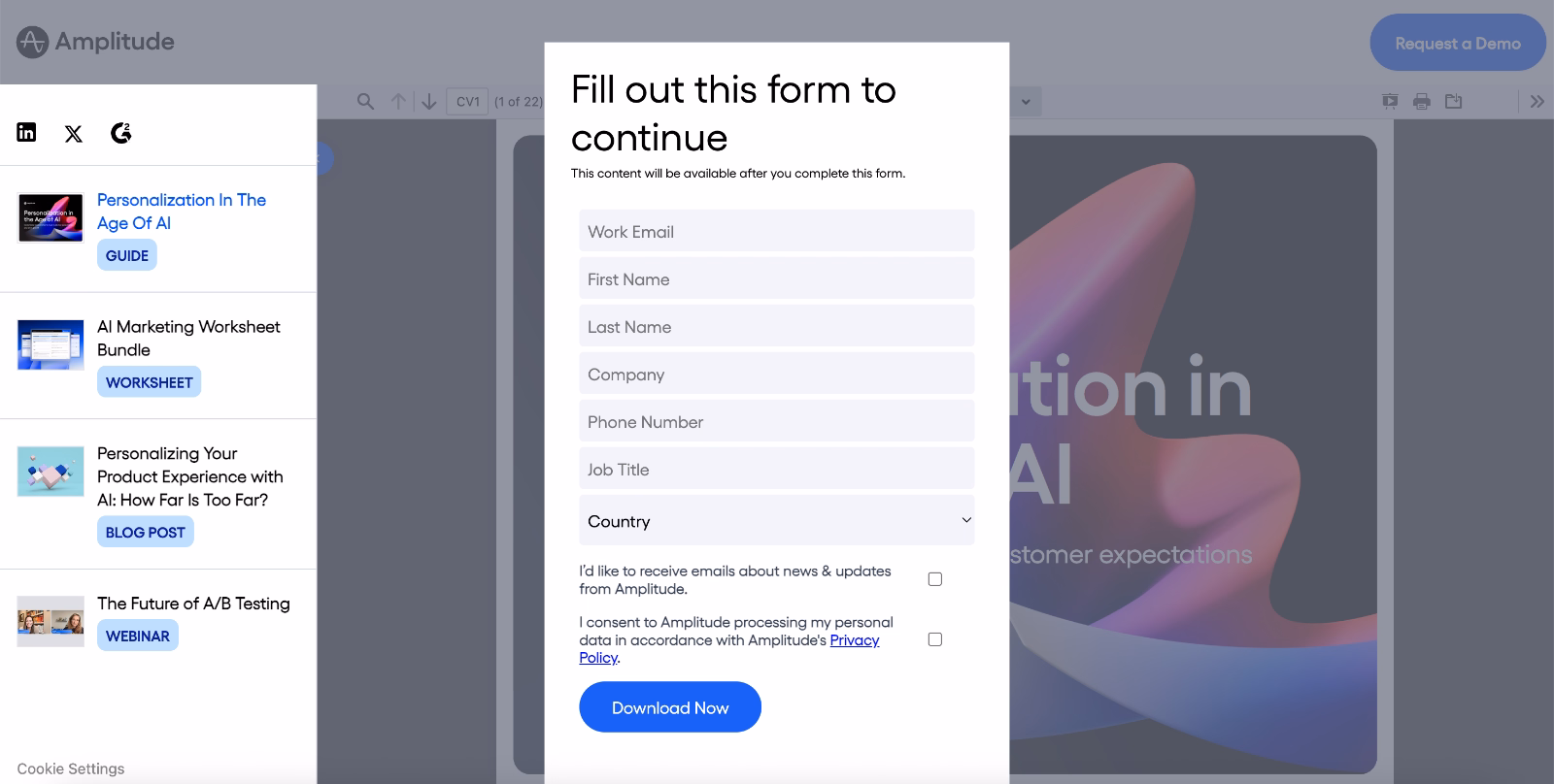 The resource kit Amplitude’s banner directs website visitors to.