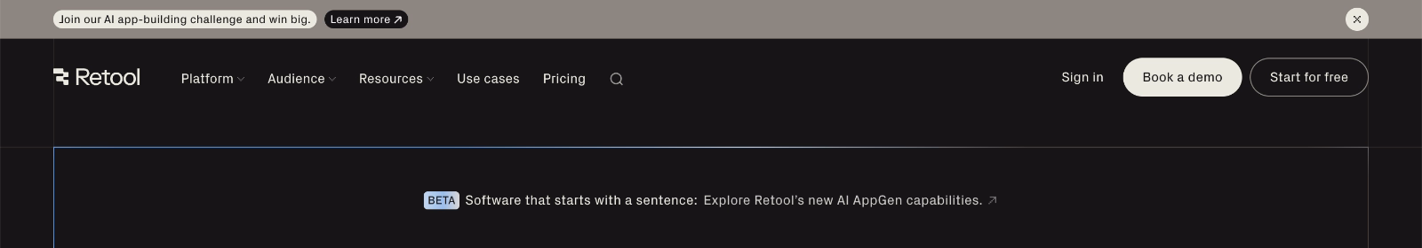 Retool triggers double banners on its website.