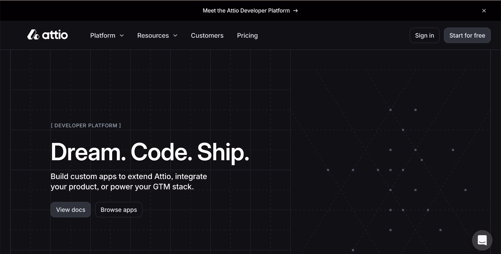 Attio’s developer platform banner on the developer platform website.
