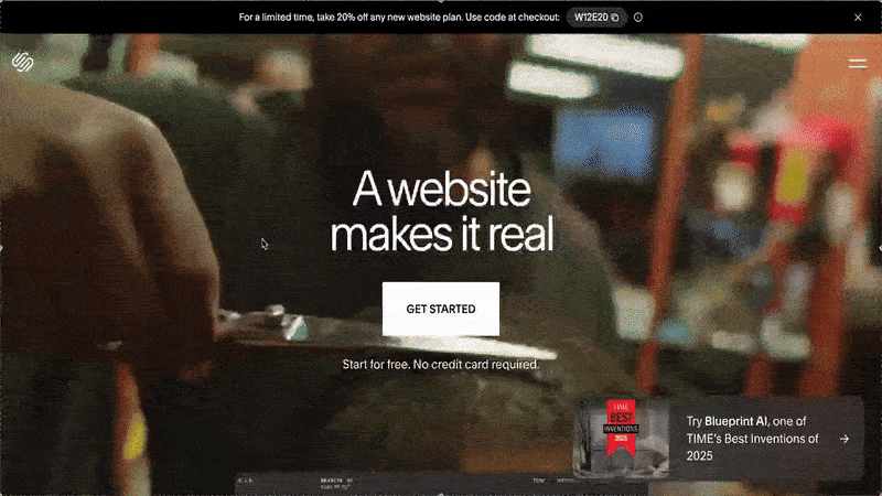 Squarespace’s limited time discount banner.