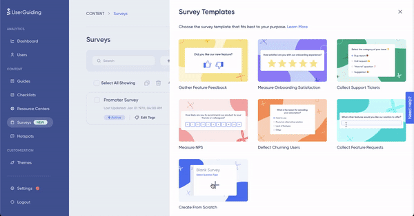 In-app surveys in UserGuiding