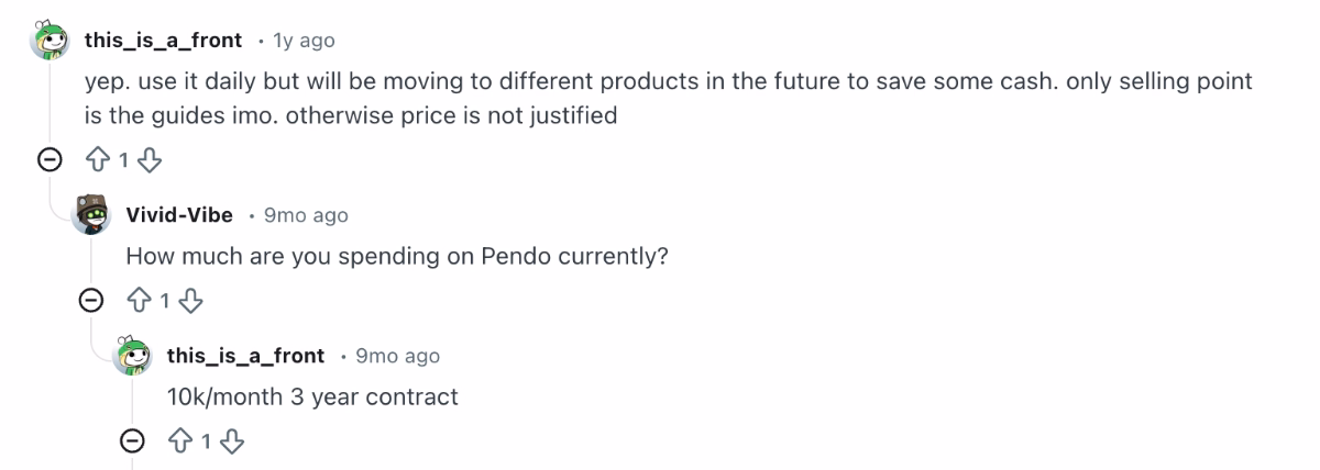 A Reddit user complaining about Pendo’s high prices.