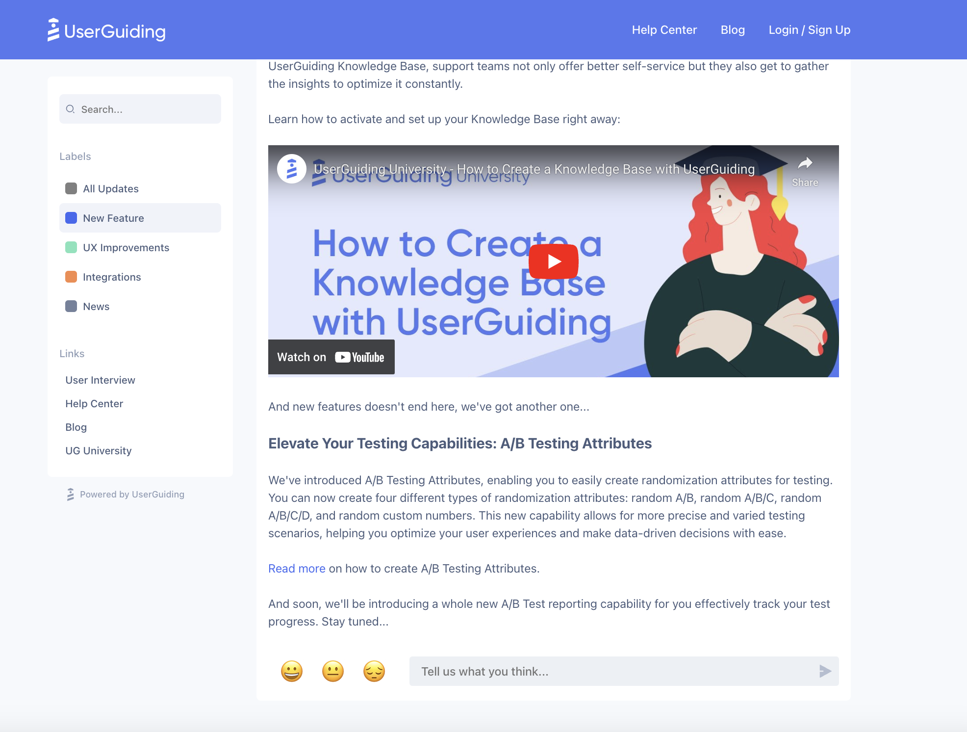 How product updates look in UserGuiding