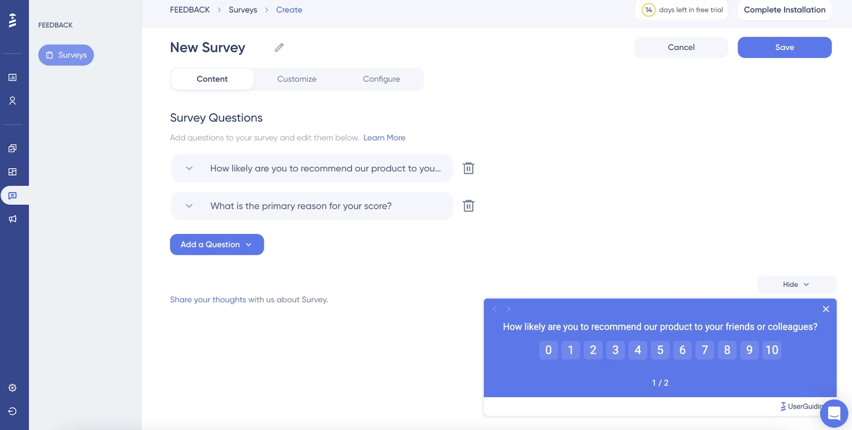 NPS survey in UserGuiding