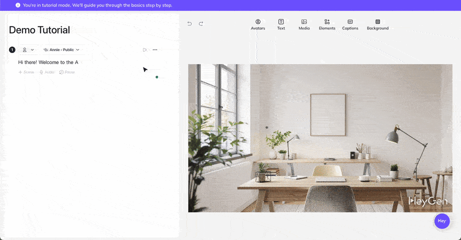 HeyGen's interactive walkthrough for their AI Studio.