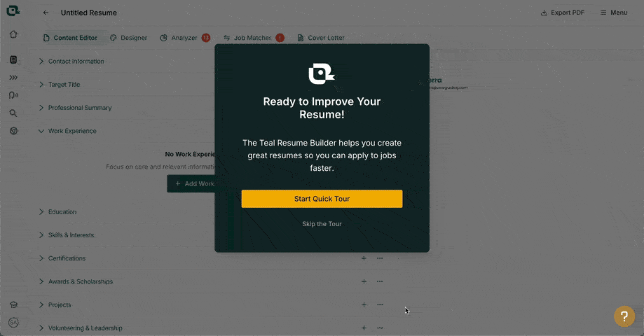 teal's in-app walkthrough.