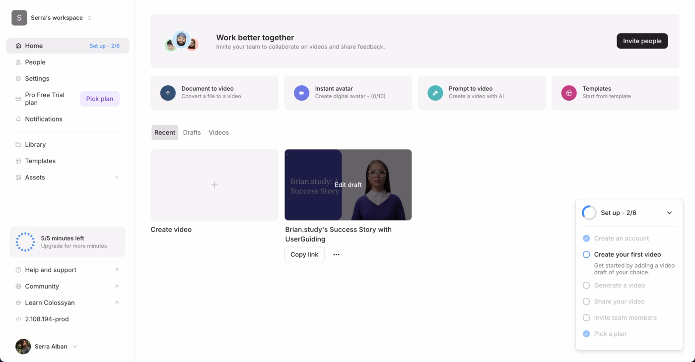 An example checklist from Colossyan's onboarding flow.