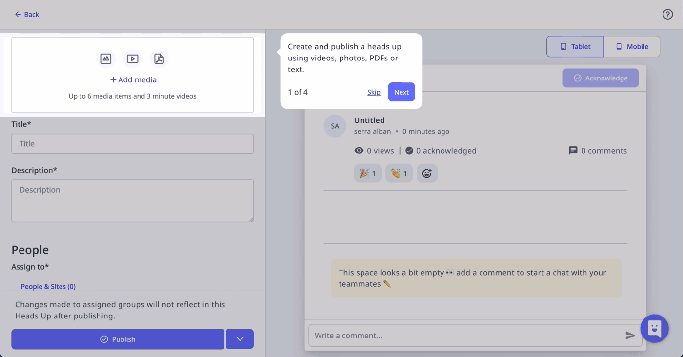 An example tooltip from SafetyCulture's onboarding flow.
