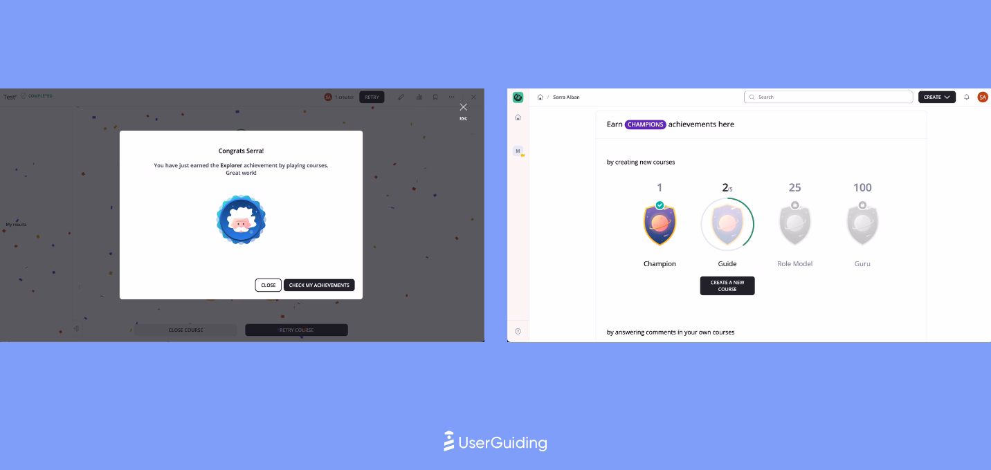 An example of 360Learning's gamification in the onboarding process.