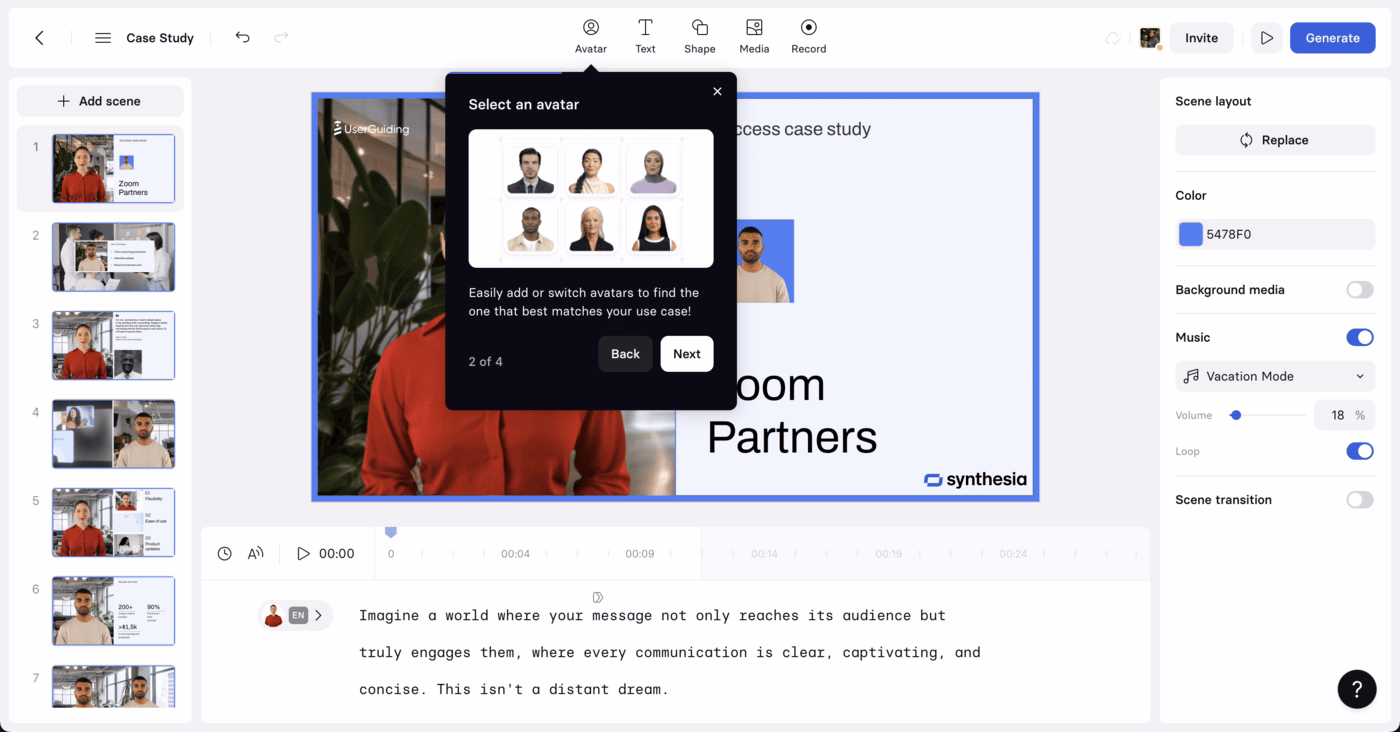 An example tooltip from Synthesia's onboarding flow.