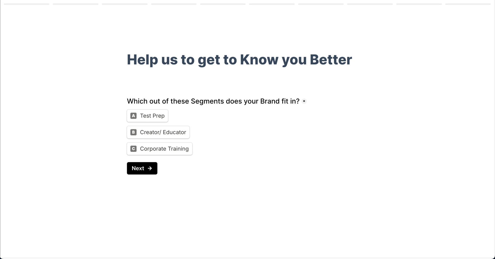 Learnyst's sign up flow with a welcome survey.