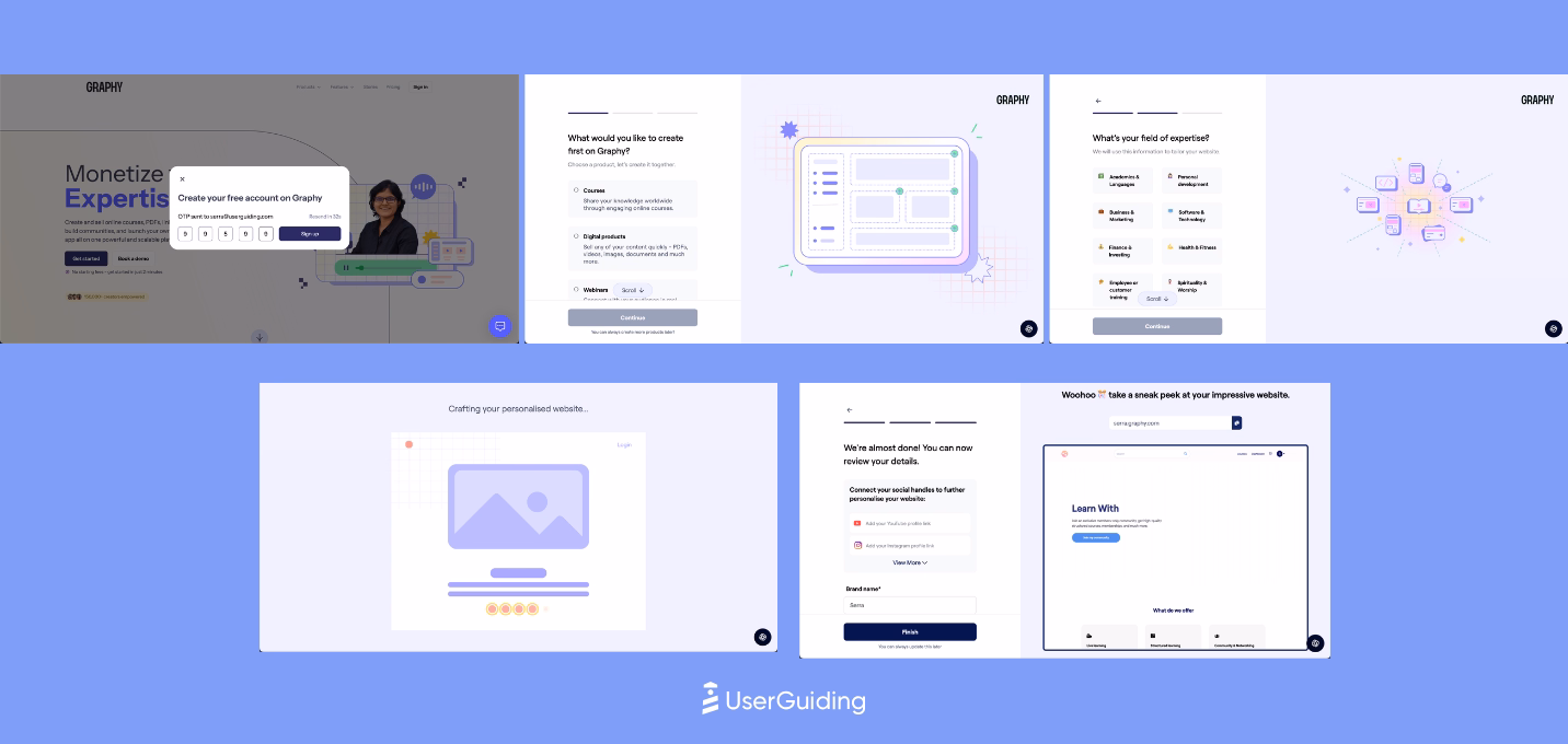 Graphy's sign up flow with a mini welcome survey.